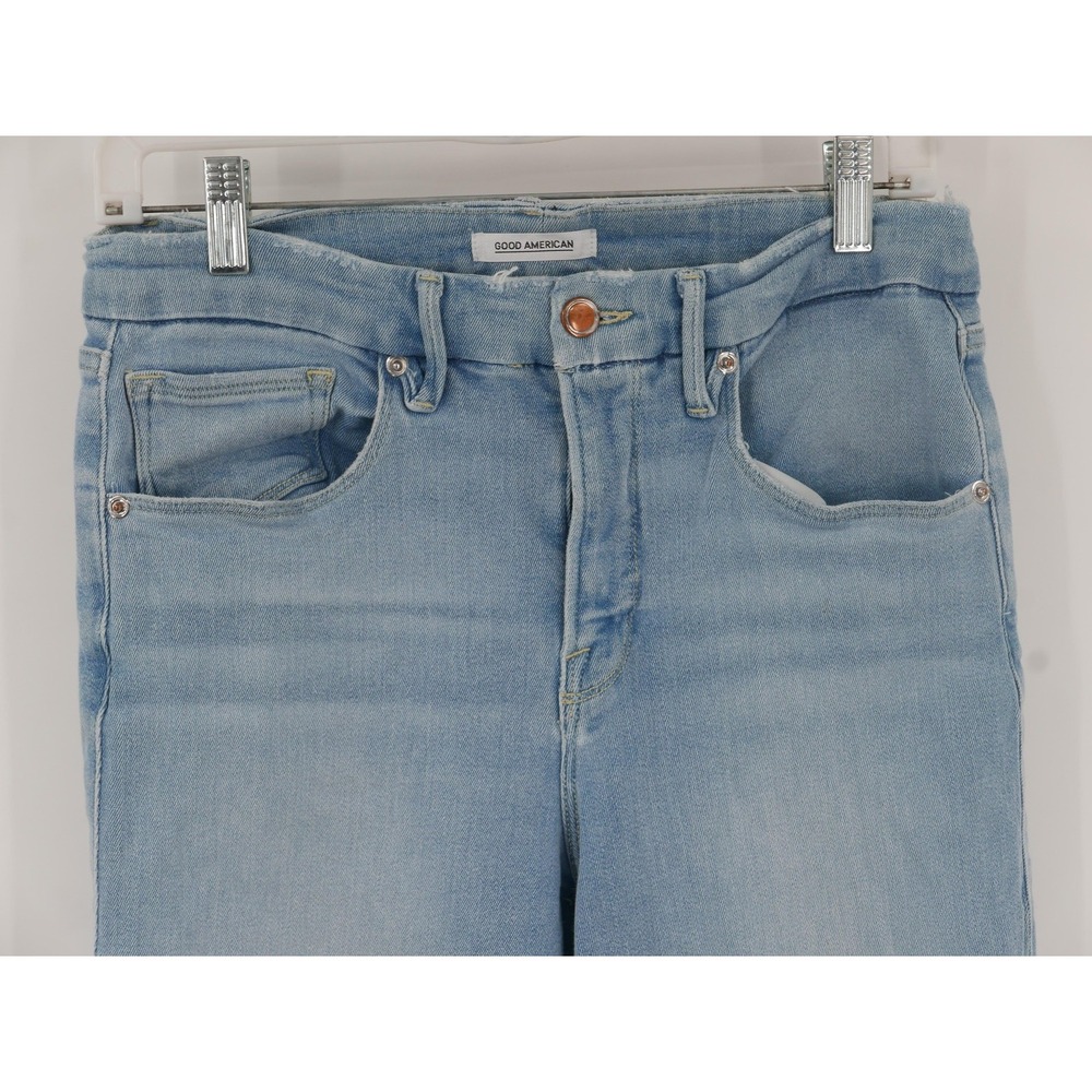 Good American Good Legs Jeans Blue High Rise Skinny Stretch Raw Hem Womens 10/30